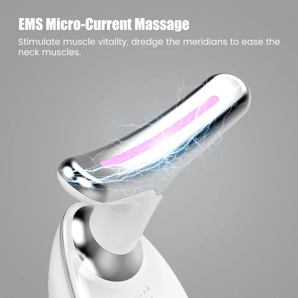 Masajeador Facial 7 en 1 con LED, ION, EMS y Calor – Reafirmante, Antiedad y Limpiador Profundo