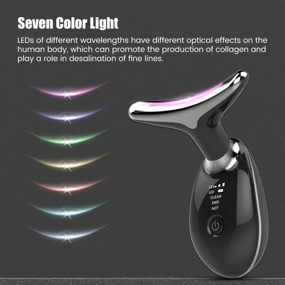 Masajeador Facial 7 en 1 con LED, ION, EMS y Calor – Reafirmante, Antiedad y Limpiador Profundo