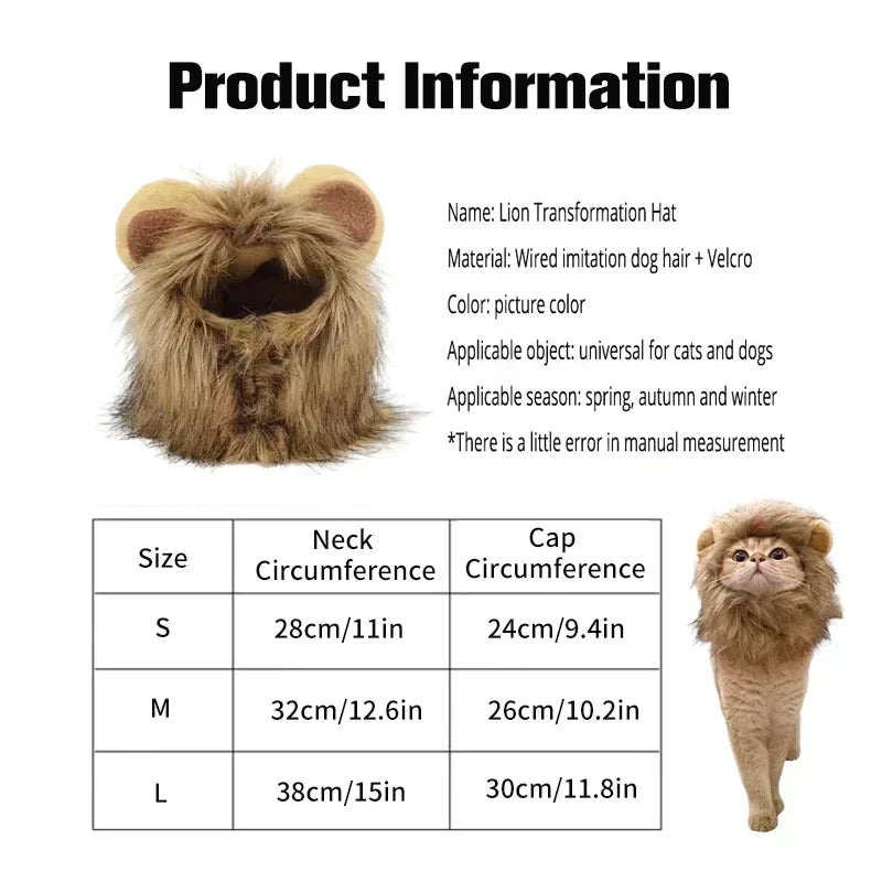 Disfraz de León para Gato o Perro – Sombrero de Peluche Cosplay