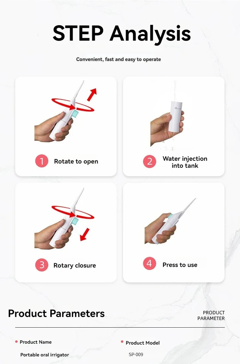 Irrigador Bucal Portátil de Alta Presión – Limpieza Dental Completa